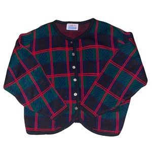 Vintage Tally-Ho Plaid Button Front Cardigan SZ M